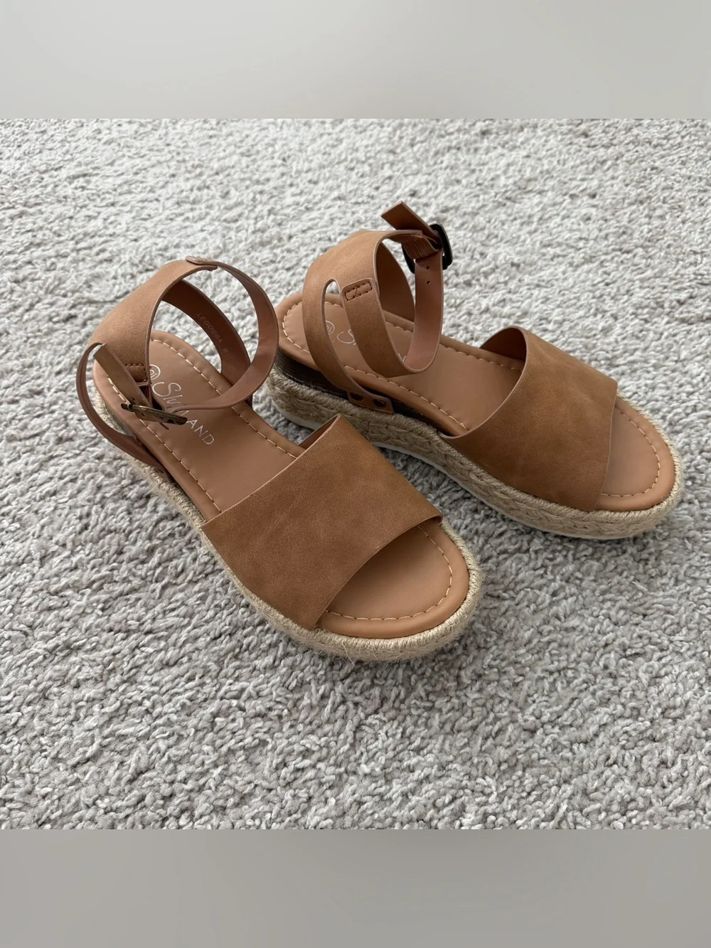 Womens Tan Espadrille Ankle-Strap Platform Sandals